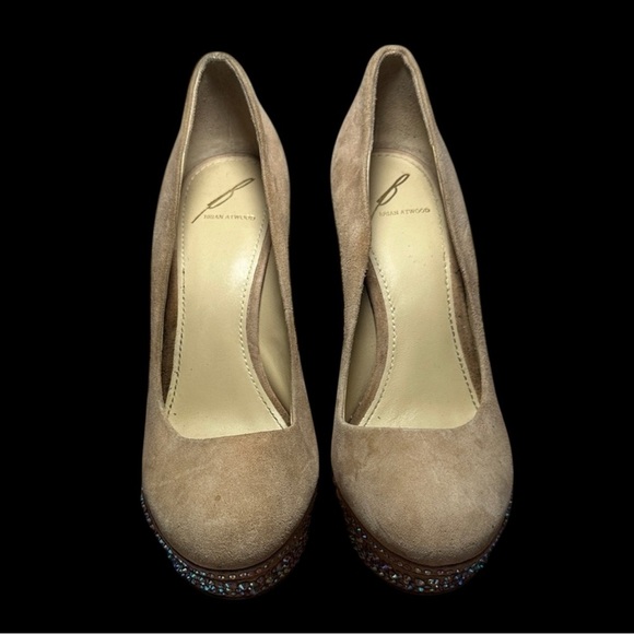 Brian Atwood Francoise Embellished Stiletto Pumps Tan Suede Leather size 8 - Picture 7 of 13